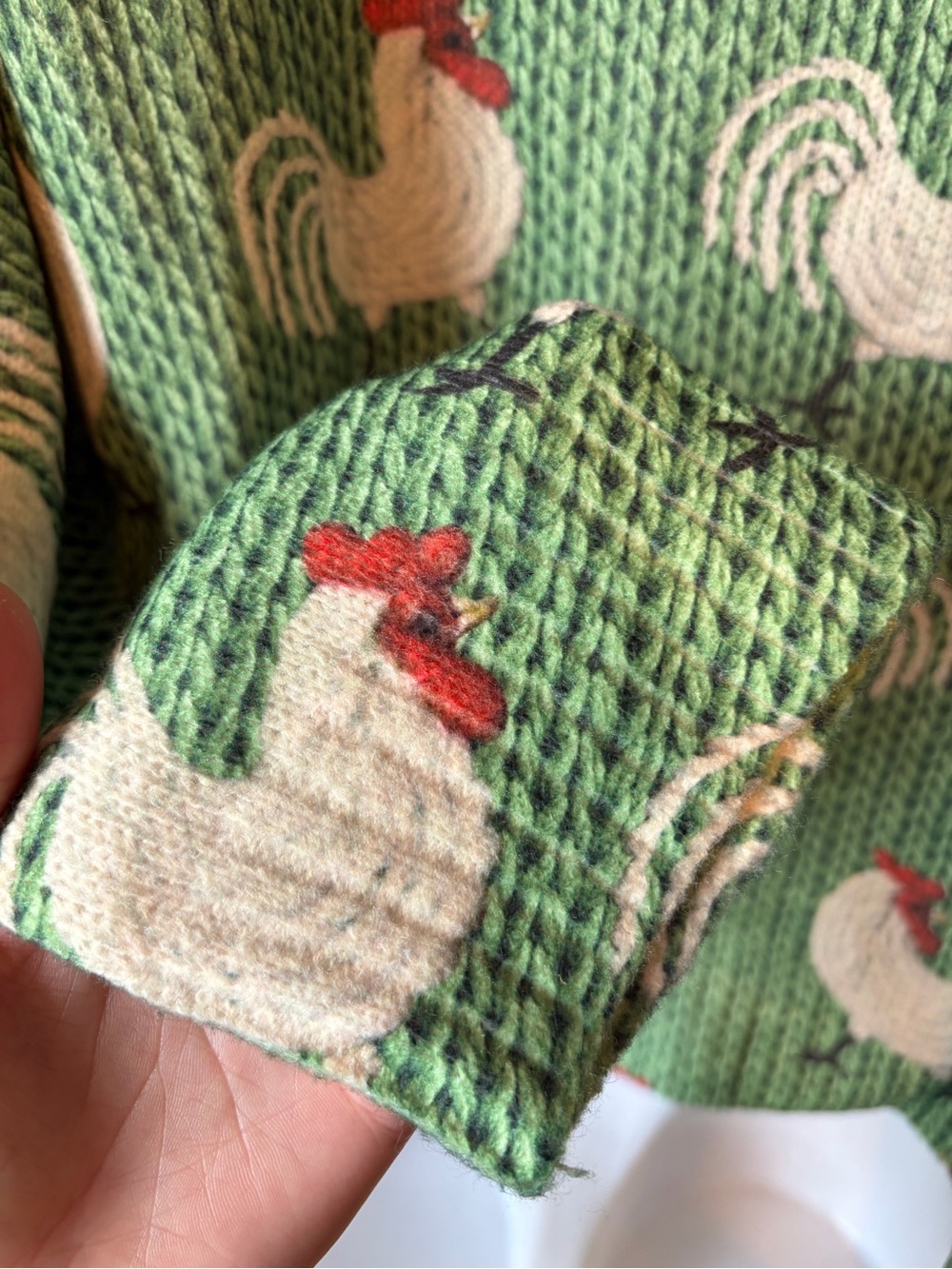 Women’s Large Rooster Chicken Printed Sweater Whimsical Unique Homesteading - Picture 8 of 9